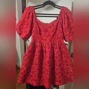 Oddi Red Textured Puff Sleeve Dress Will Fit Size Med.